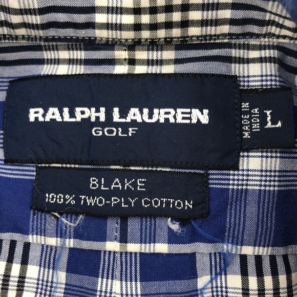 Ralph Lauren Golf Button Front Shirt Blake Large Blue White Plaid Short Sleeves - Picture 6 of 11